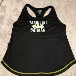 Dc comics. Train like Batman Women's Black Tank Top. Yellow stitching